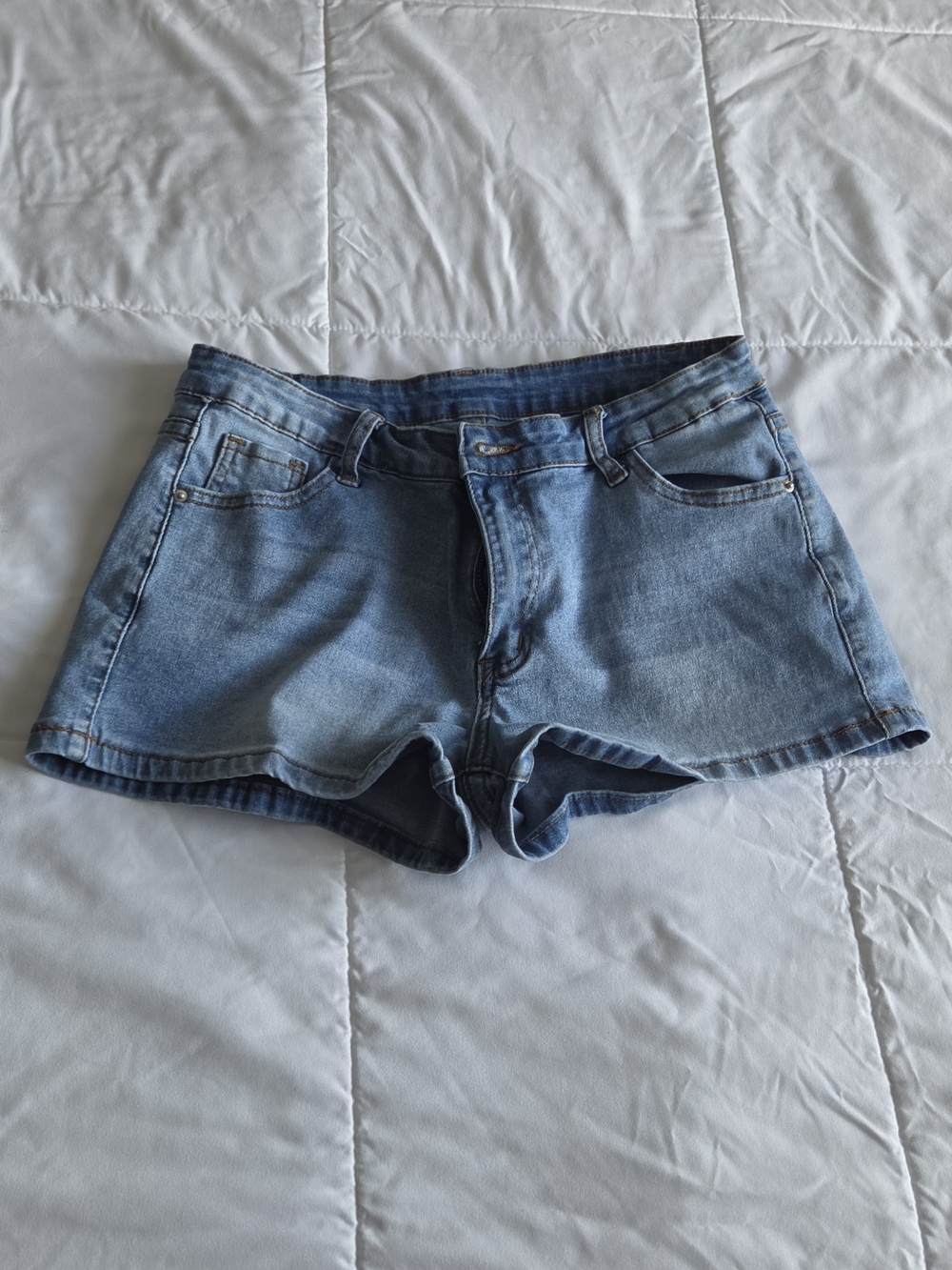 SHEIN Faded Blue Denim Low-Rise Jean Shorts
